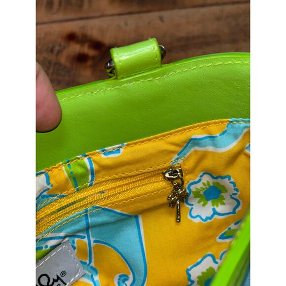NEW Lilly Pulitzer Blue Green Lilly Vintage 90s Lunch Bag Purse Inside Pockets - Picture 7 of 13